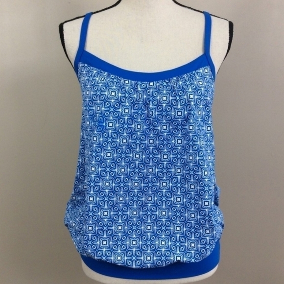 Lands' End Blue And White Blouson Tummy Hiding Tankini Top Sz 4 NWOT - Picture 2 of 11